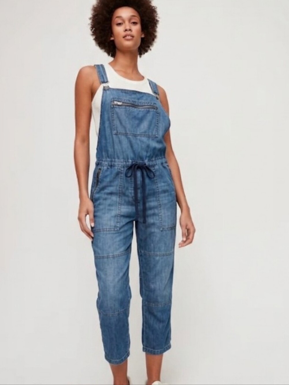 Aritzia Wilfred Valletta Overalls S Jumpsuit Jean Light Denim Utility Pocket Zip